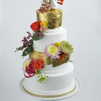 Bruidstaart Cosy Cakes goud boven